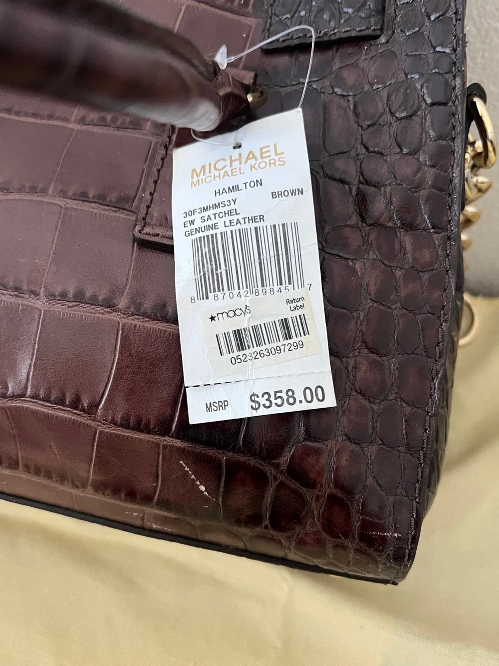 NWT Michael Kors Hamilton East West Crocodile-embossed leather satchel Large
